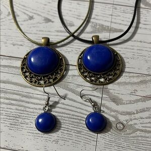 Blue Pendant Necklaces and Earring Set